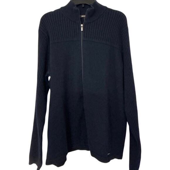 Michael Kors 100% Cotton Navy Blue Full Zip Ribbed Mock  Neck Sweater Size XL - Picture 1 of 10